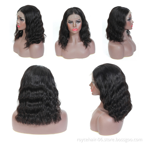 8 Inch Short Wavy Middle Part Peruvian Human Hair Deep Wave Curly Full Lace Bob Wigs with Baby Hair for African American